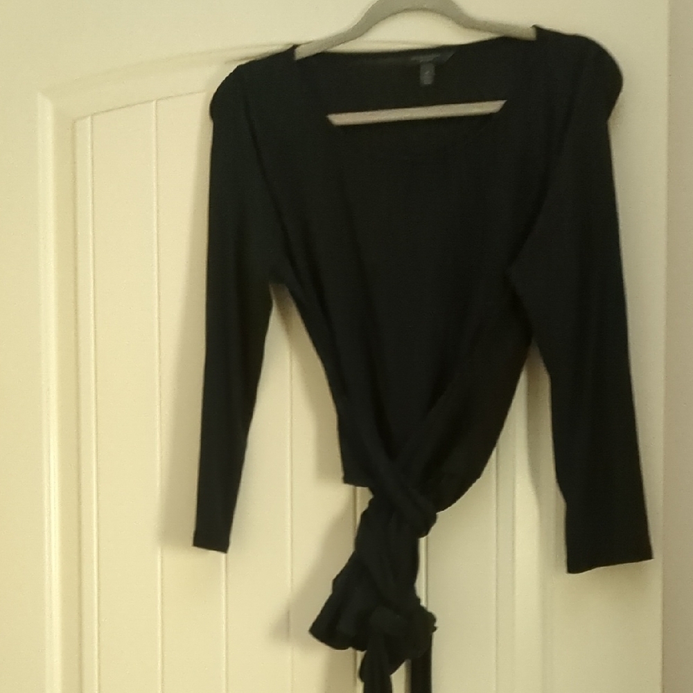 Black Long Sleeve Wrap Top